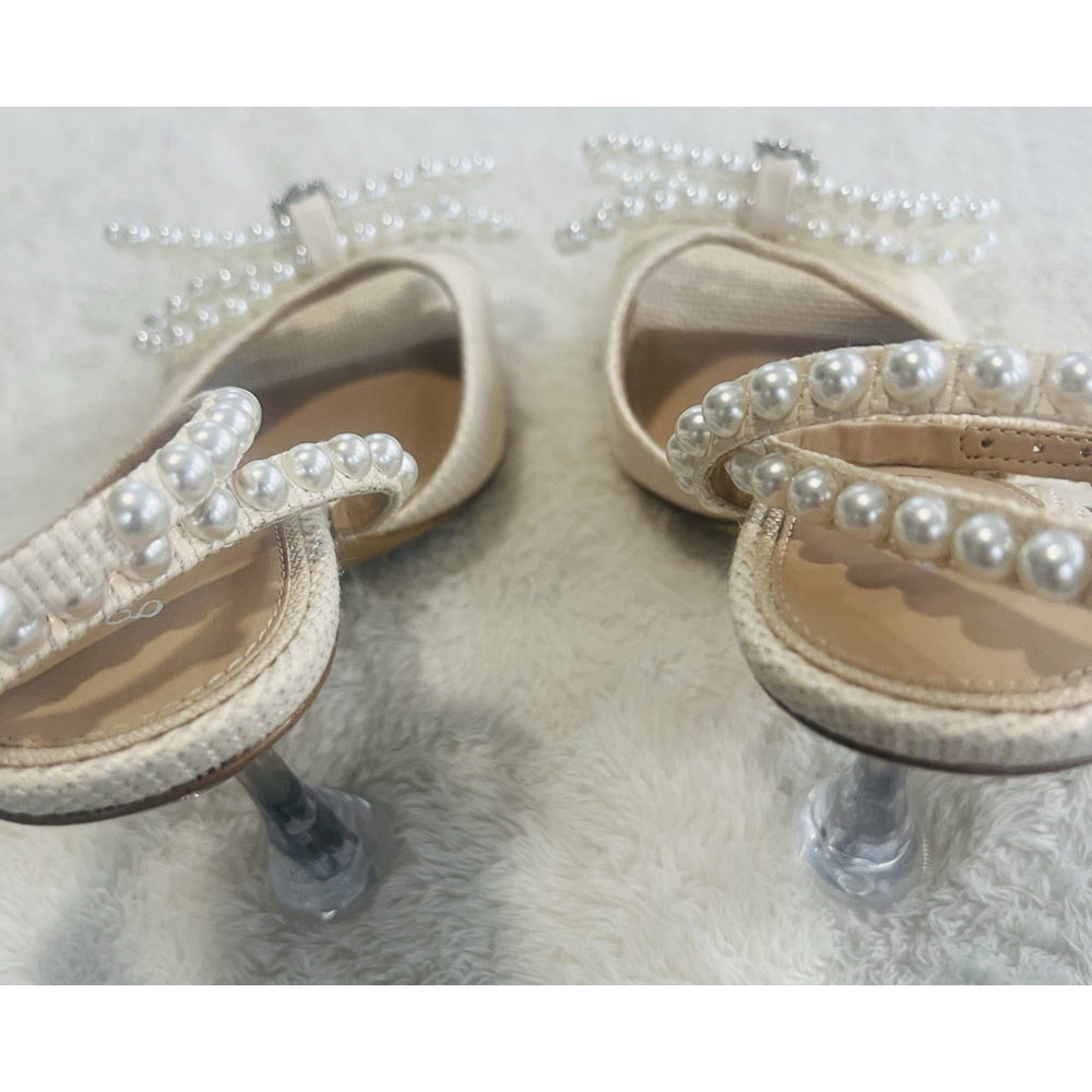Gianni Bini Bridal Collection Sz 9 Cream Haydn Satin Pearl Bow Dress Sandals NWT - Picture 16 of 16